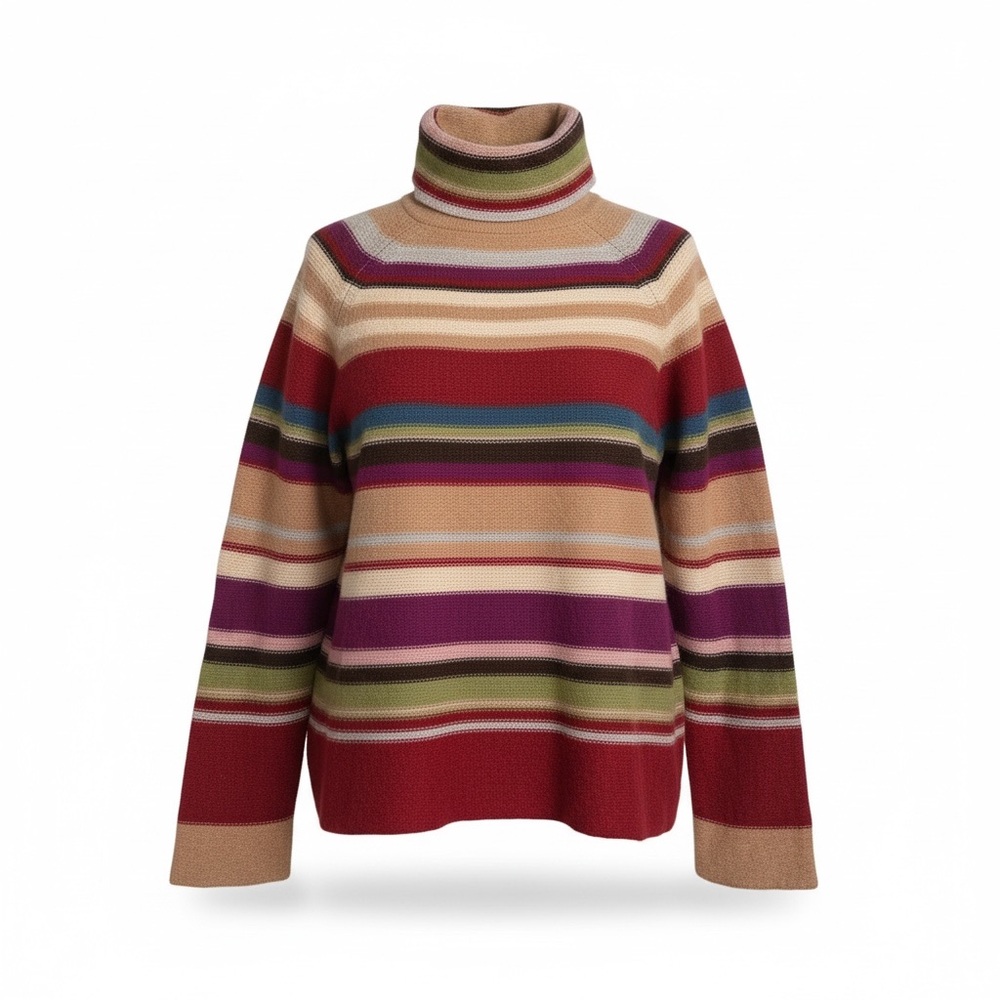 Vintage Shetland Wool Striped Turtleneck Sweater